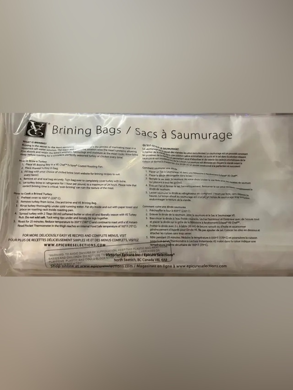 3 for $25 - Unused - Epicure Brining Bags (Small and Large)